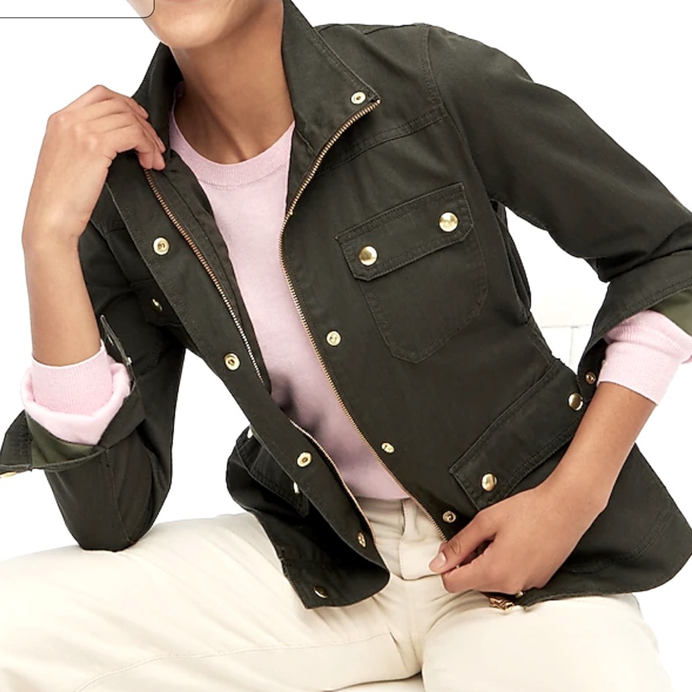 JCrew Women’s Resin-coated twill field jacket Black Like new size PXS
